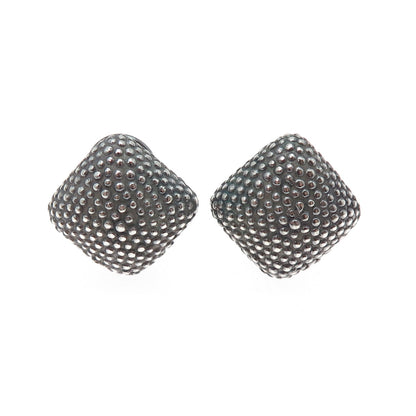 ADORNIS Sterling 18K Gold Posts Vintage Granulated Oxidized Omega Back Earrings