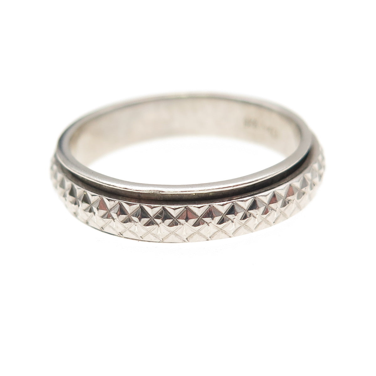 D'Joy 925 Sterling Silver Vintage Diamond-Cut Rotating Band Ring Size 8.25