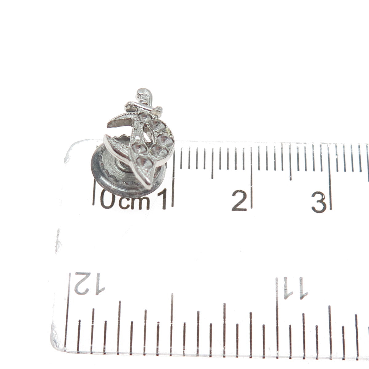 925 Sterling Silver Antique Crescent Warrior Dagger Lapel Pin (missing 6 stones)