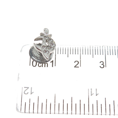 925 Sterling Silver Antique Crescent Warrior Dagger Lapel Pin (missing 6 stones)