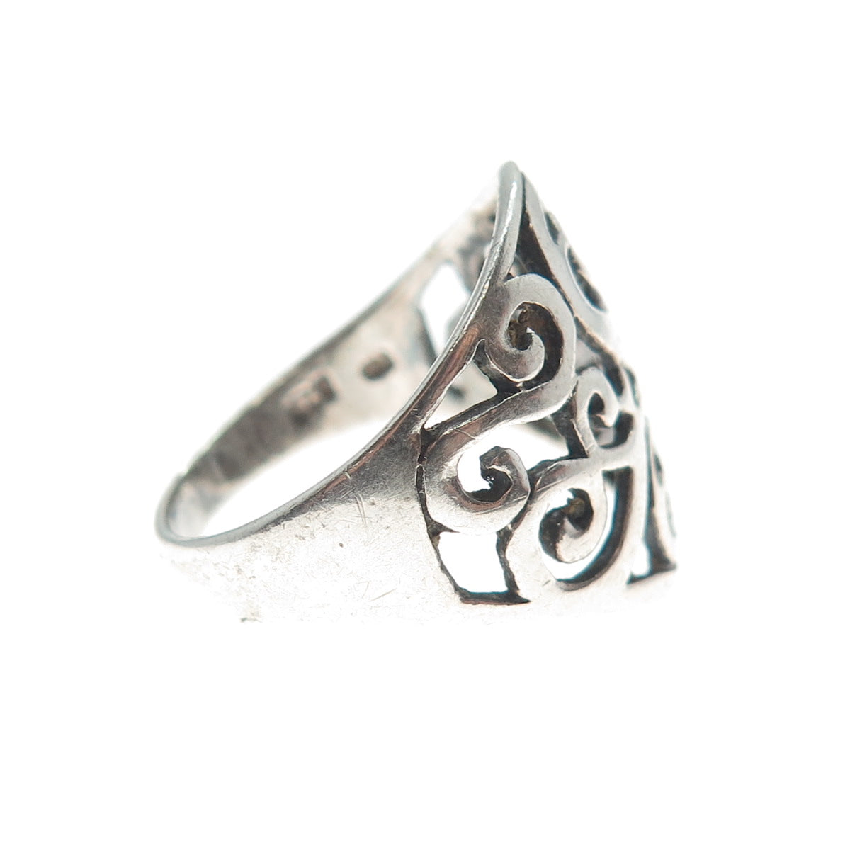 925 Sterling Silver Vintage Swirl Oxidized Ring Size 7