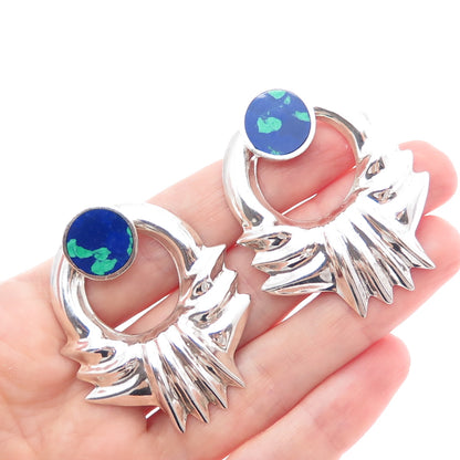 925 Sterling Silver Vintage Mexico Azurite Modernist Interchangeable Earrings