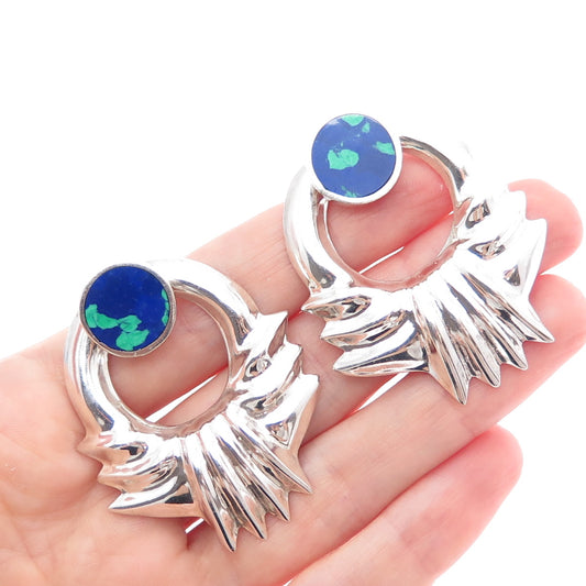 925 Sterling Silver Vintage Mexico Azurite Modernist Interchangeable Earrings