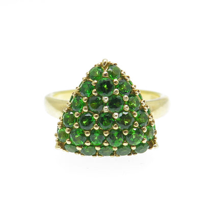 DSMK 925 Sterling Silver Gold Plated Real Peridot Gem Triangle Ring Size 7.25