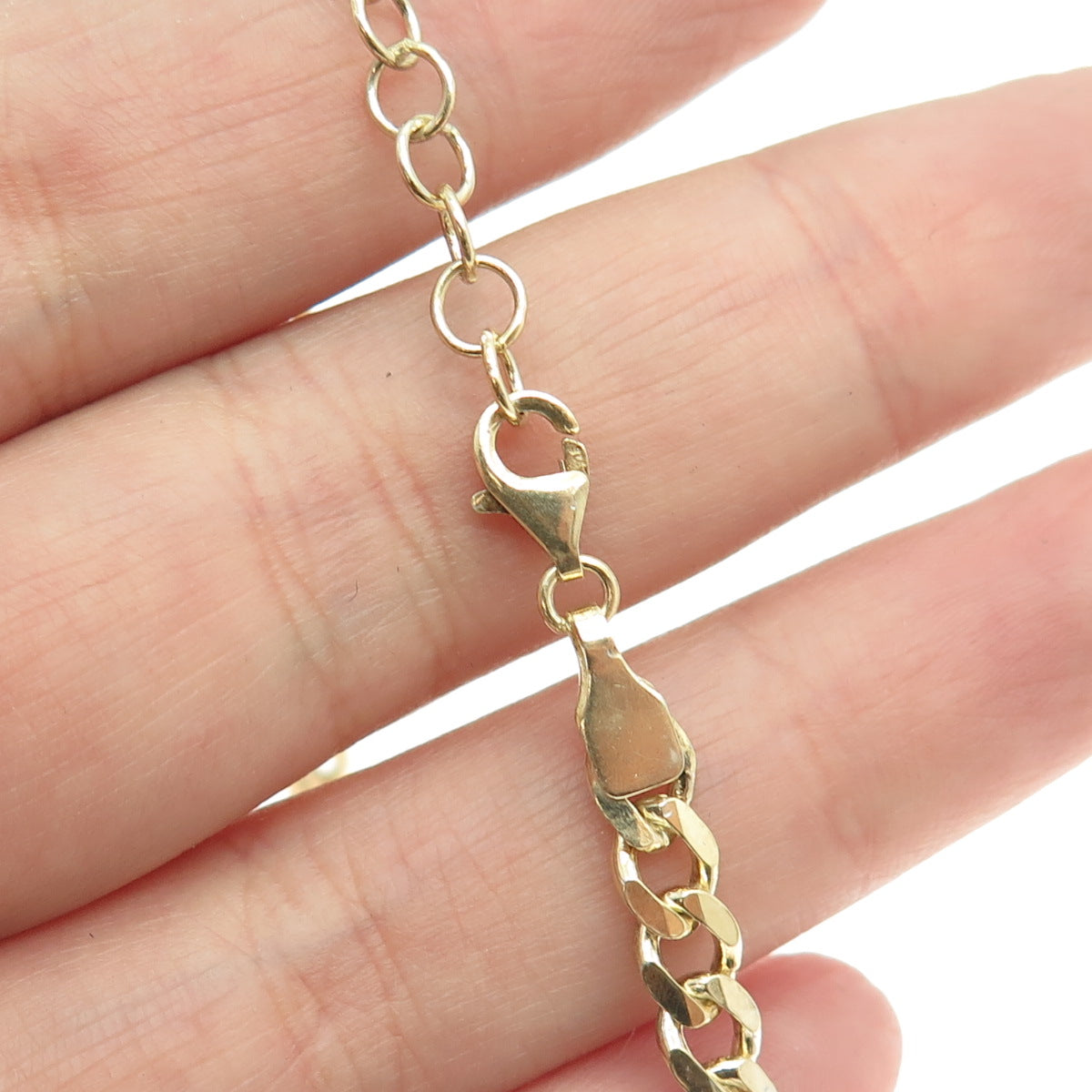 925 Sterling Silver Gold Plated Round-Cut Black Spinel Curb Link ID Bracelet 7"