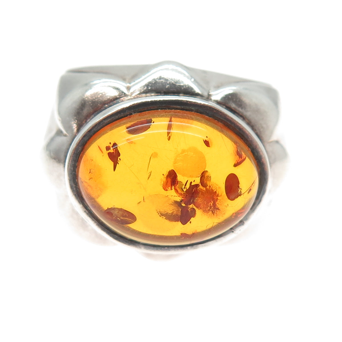 DOUG PAULUS 925 Sterling Silver Vintage Real Amber Modernist Sun Ring Size 7.75