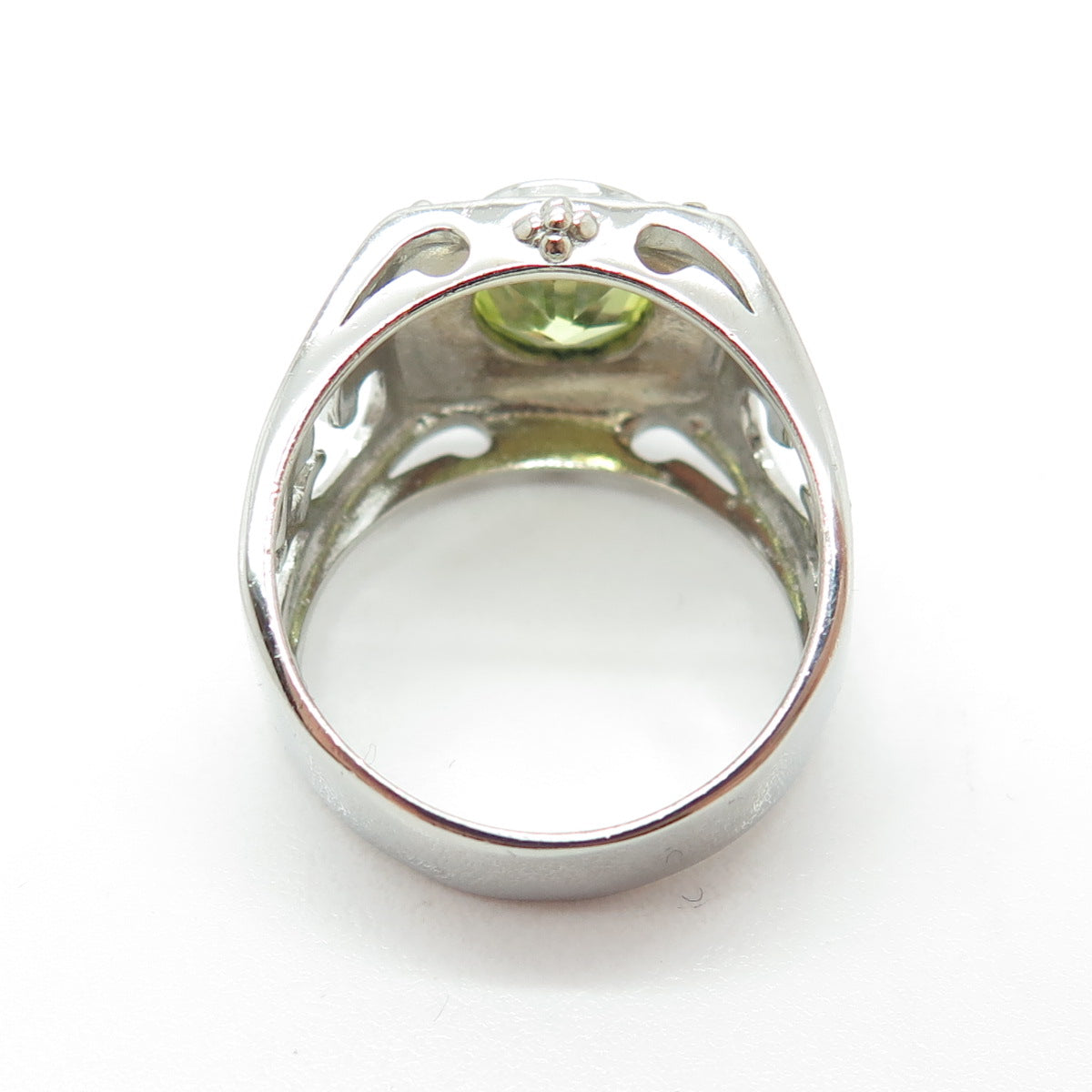 925 Sterling Silver Real Peridot Gemstone Dome Ring Size 8.5