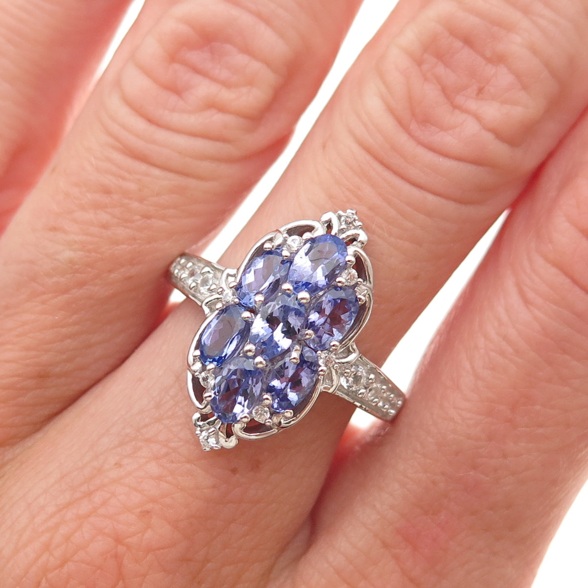 Chuck Clemency 925 Sterling Silver Real Tanzanite & White Topaz Ring Size 8