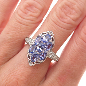 Chuck Clemency 925 Sterling Silver Real Tanzanite & White Topaz Ring Size 8