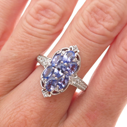 Chuck Clemency 925 Sterling Silver Real Tanzanite & White Topaz Ring Size 8