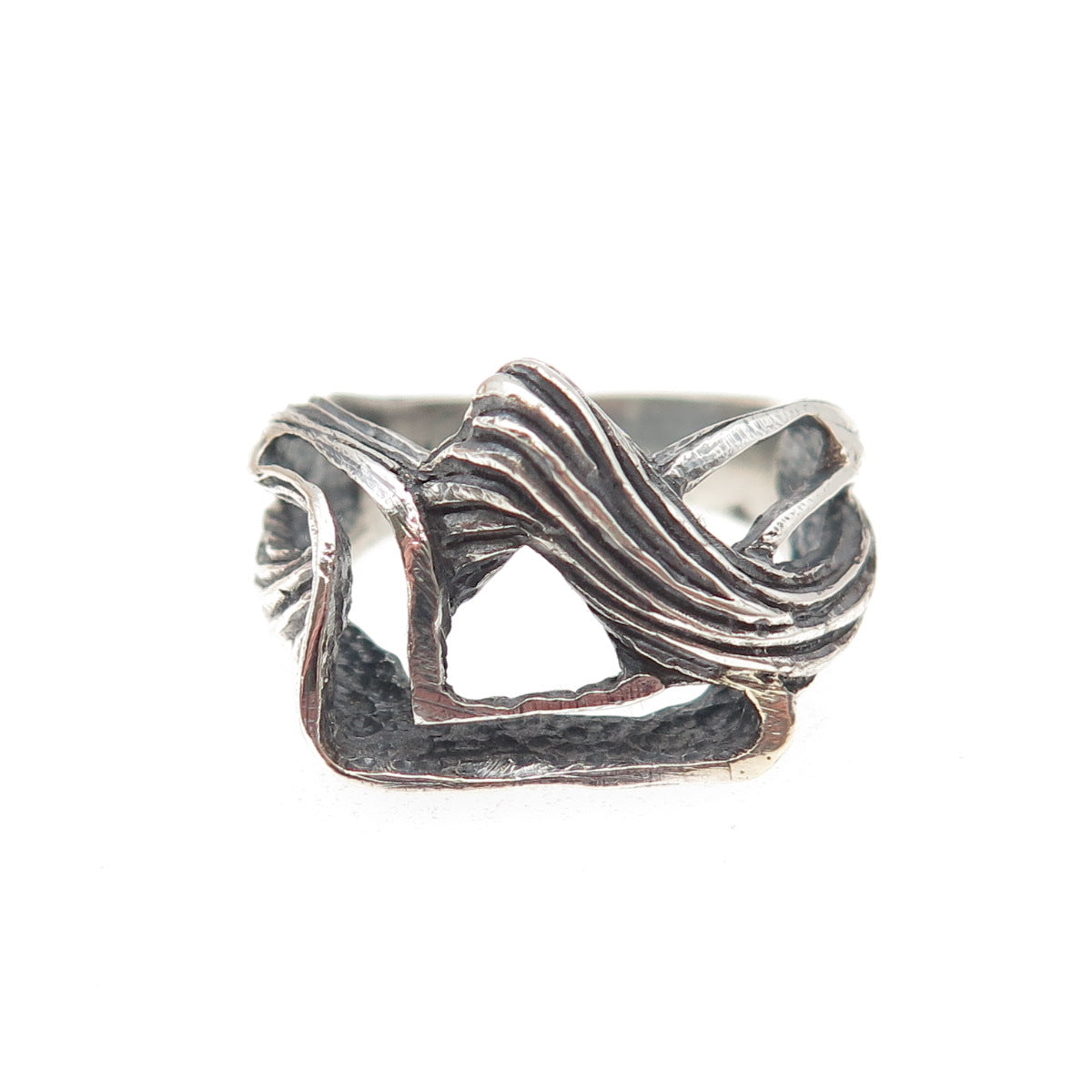 925 Sterling Silver Vintage MM Artisan Modernist Oxidized Ring Size 7