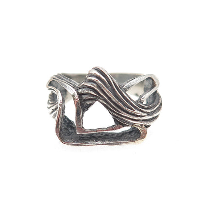 925 Sterling Silver Vintage MM Artisan Modernist Oxidized Ring Size 7