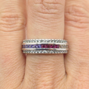 925 Sterling Silver Princess & Round-Cut Multi-Color C Z Eternity Ring Size 7.25