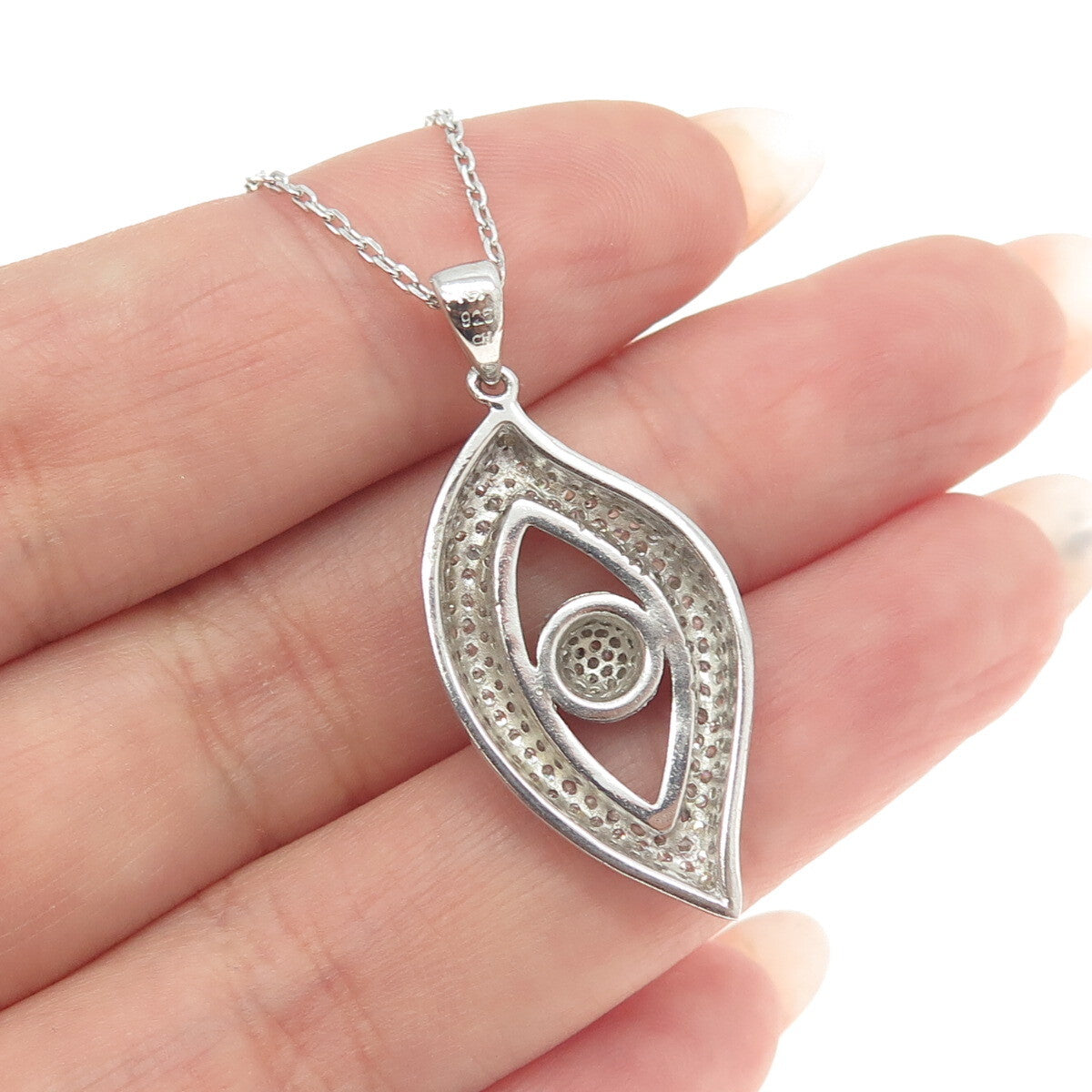 925 Sterling Silver Round-Cut C Z Modernist Eye Cable Chain Necklace 16"