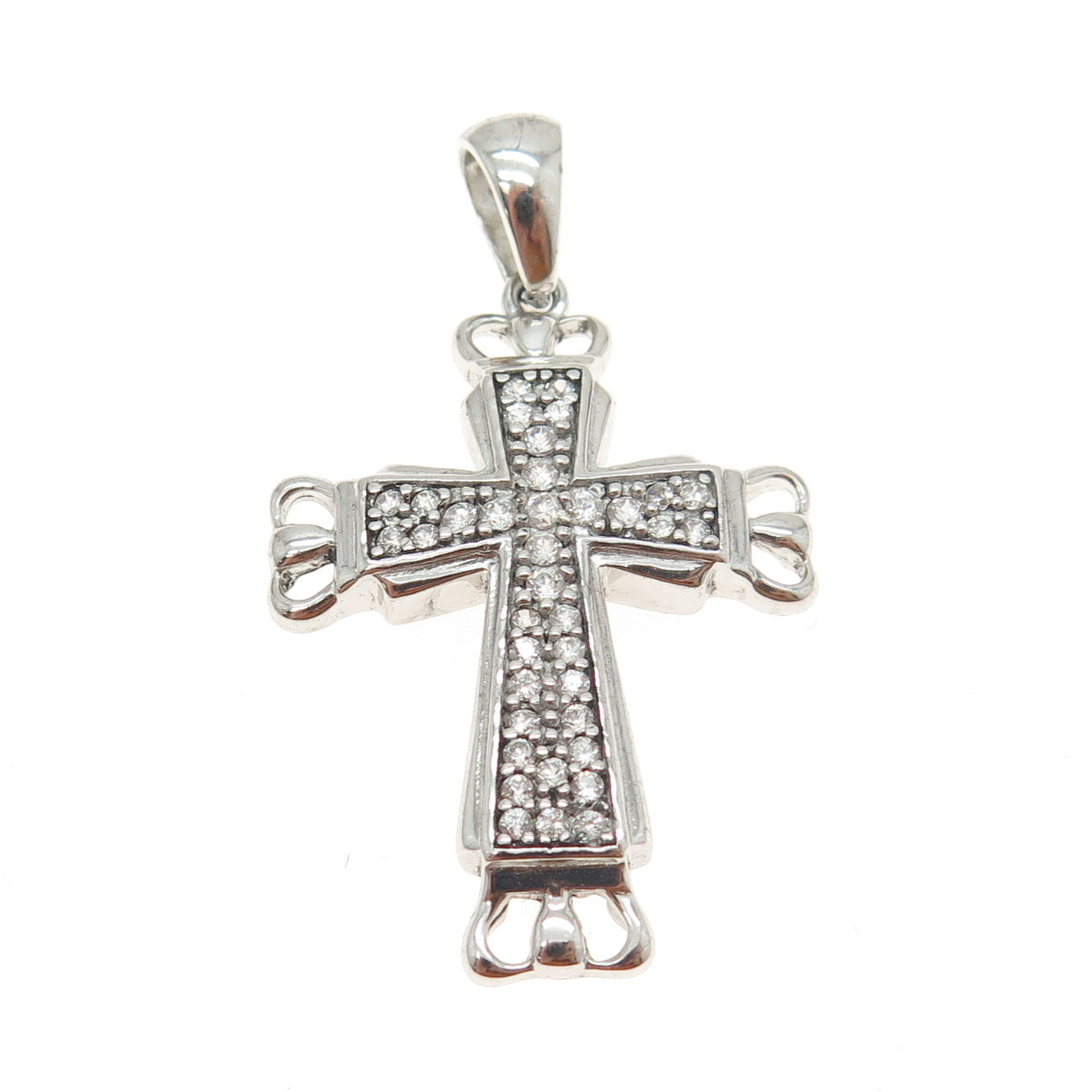 925 Sterling Silver Round-Cut Shaped C Z Sparkle Cross Pendant