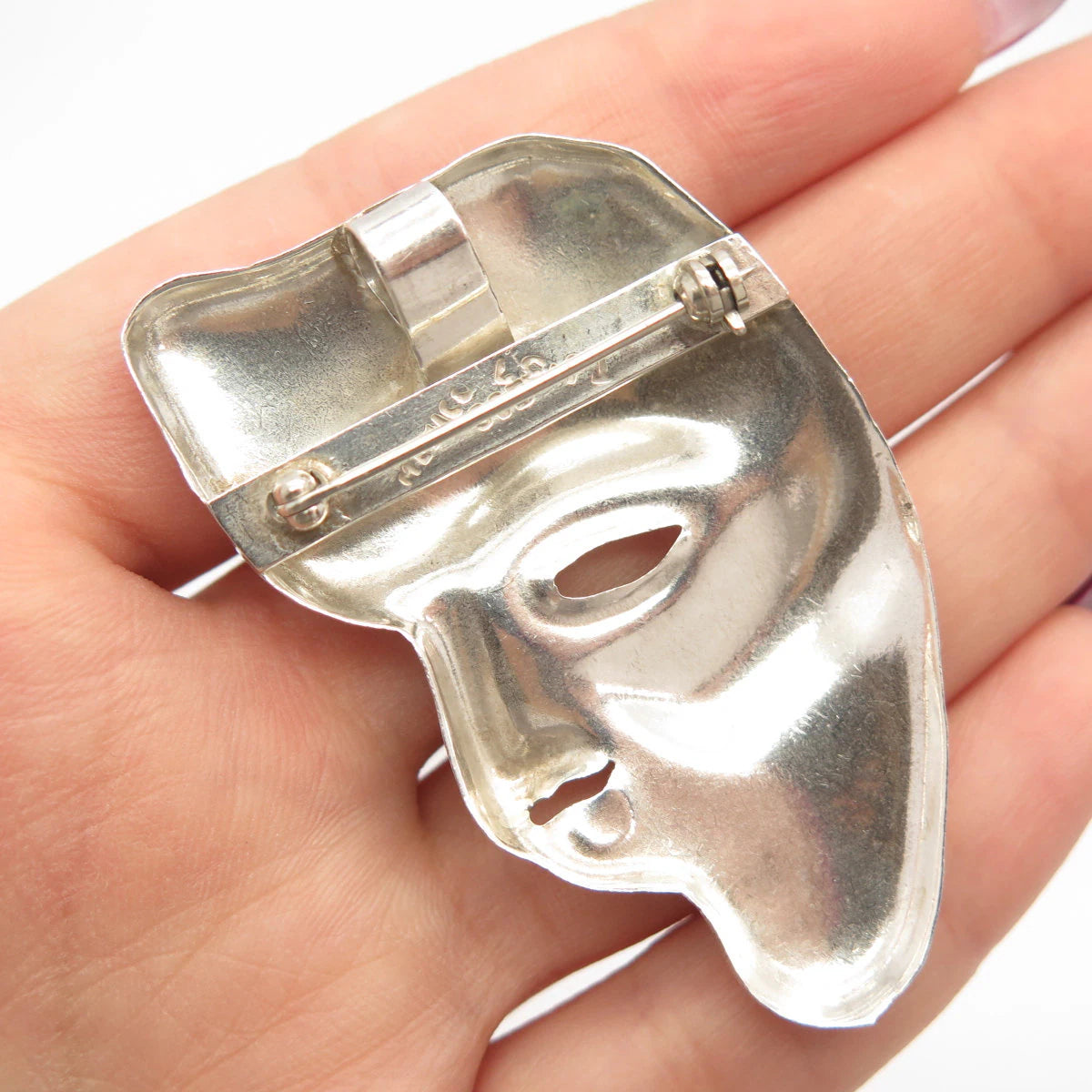 925 Sterling Silver Vintage Mexico Mask Face Pin Brooch / Pendant