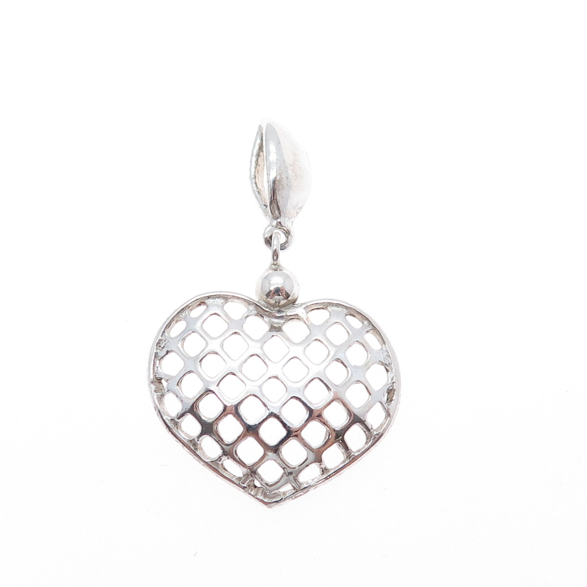 925 Sterling Silver Vintage Cage Heart Charm Pendant