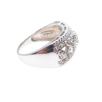 MEDA 925 Sterling Silver Princess & Round-Cut C Z Ring Size 7