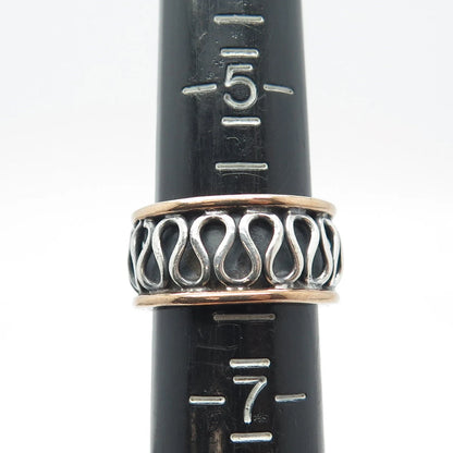 925 Sterling Silver 2-Tone Vintage Eternal Curve Band Ring Size 6.5