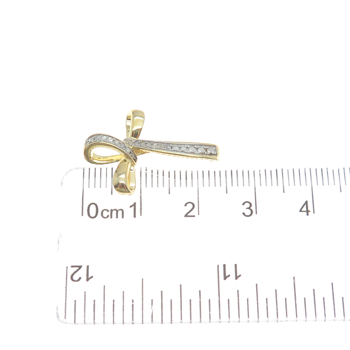 HAN 925 Sterling Silver Gold Plated Real Round-Cut Diamond Cross Mini Pendant