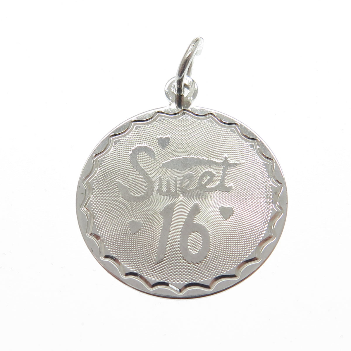 925 Sterling Silver Vintage Sweet 16 Round Tag Charm Pendant