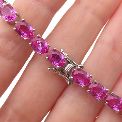 925 Sterling Silver Real Oval-Cut Pink Topaz Bracelet 6.5"