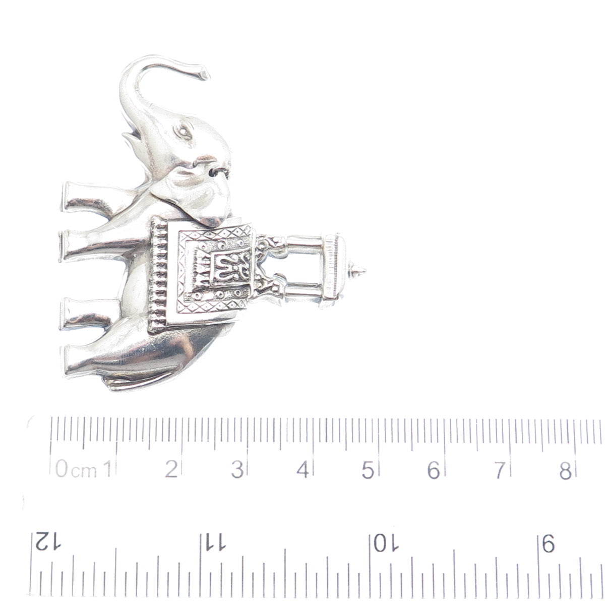 LANG Sterling Silver Antique Art Deco Elephant Sedan Chair Oxidized Pin Brooch