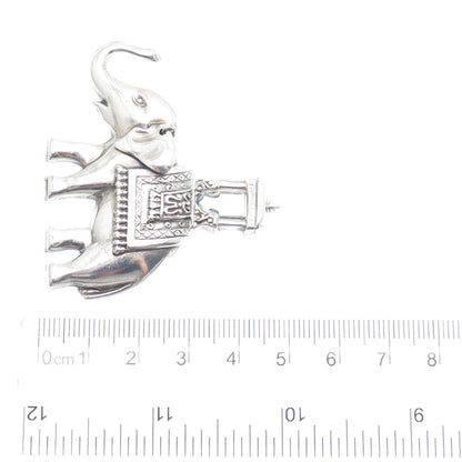 LANG Sterling Silver Antique Art Deco Elephant Sedan Chair Oxidized Pin Brooch