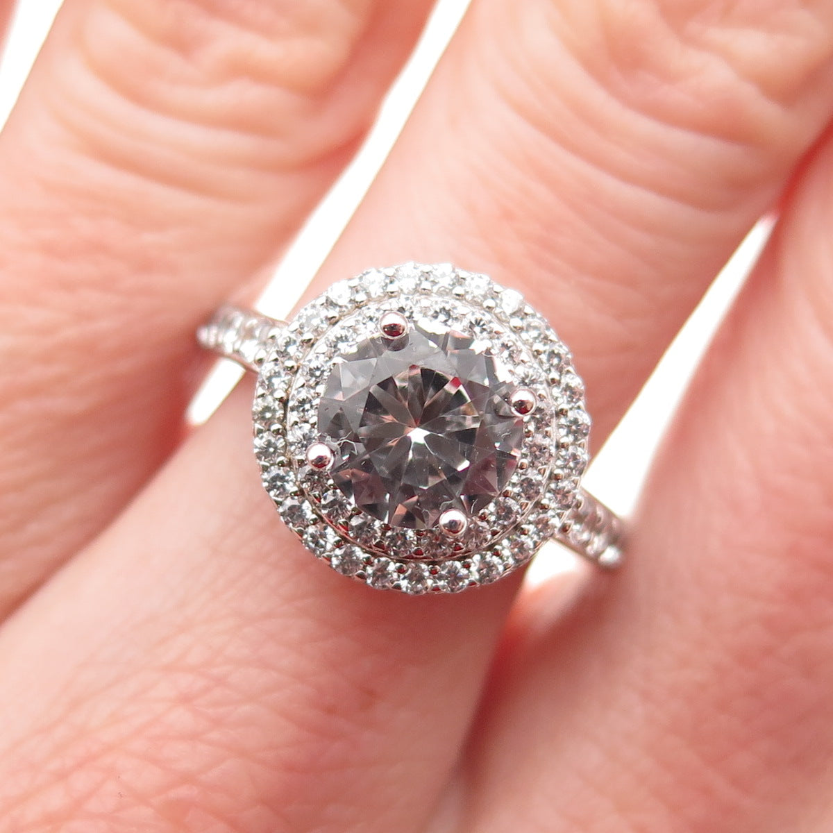 DSMK 925 Sterling Silver Round-Cut C Z Engagement Ring Size 7