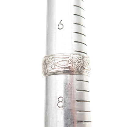 925 Sterling Silver Antique Art Deco Floral Oxidized Band Ring Size 7.25