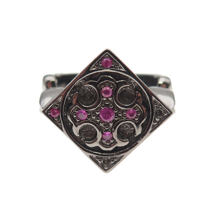 Jolusa 925 Sterling Silver Black Rhodium Real Ruby Floral Cross Ring Size 10.25