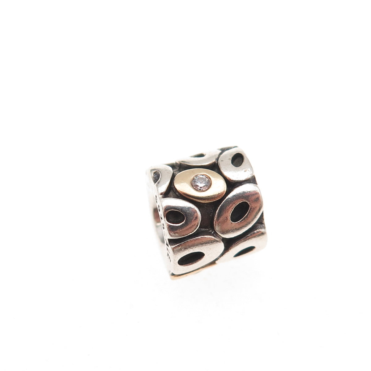 Pandora 925 Sterling Silver & Gold C Z Oh My! Slide Bead Charm