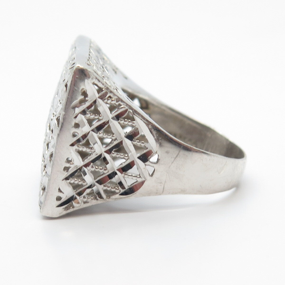 925 Sterling Silver Vintage Italy Square Cage Signet Ring Size 8.5
