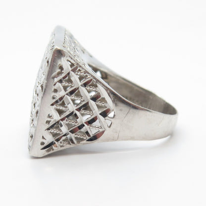 925 Sterling Silver Vintage Italy Square Cage Signet Ring Size 8.5