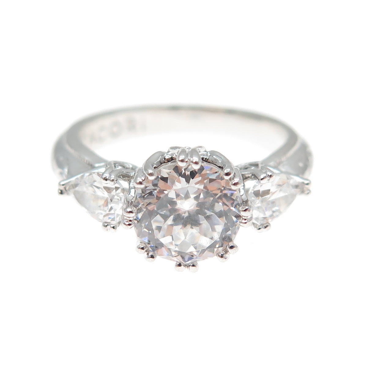 TACORI 925 Sterling Silver Round & Pear-Cut C Z Engagement Ring Size 8.25