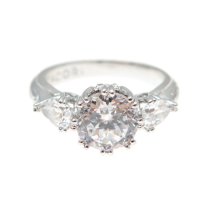TACORI 925 Sterling Silver Round & Pear-Cut C Z Engagement Ring Size 8.25