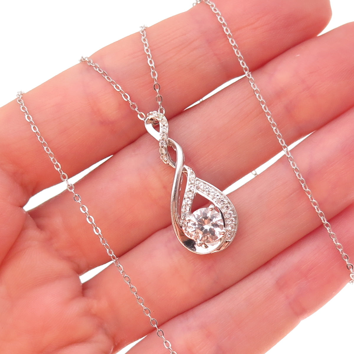 Jane Seymour Sterling Silver Real White Topaz Infinity Cable Chain Necklace 18"