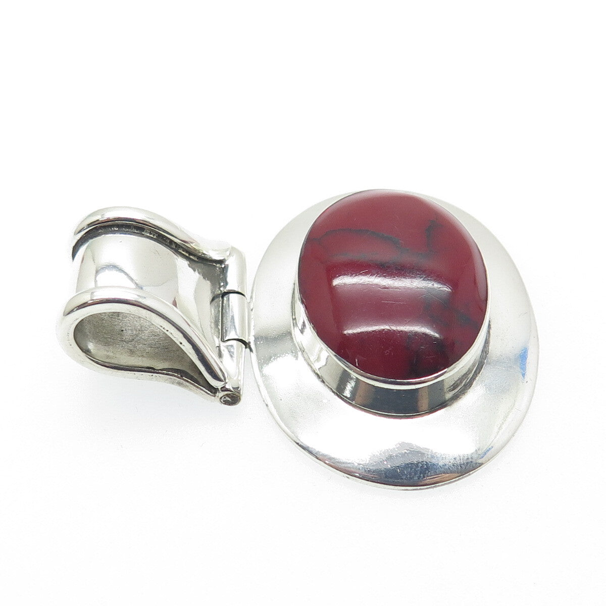 925 Sterling Silver Vintage Real Red Turquoise Modernist Pendant