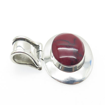 925 Sterling Silver Vintage Real Red Turquoise Modernist Pendant