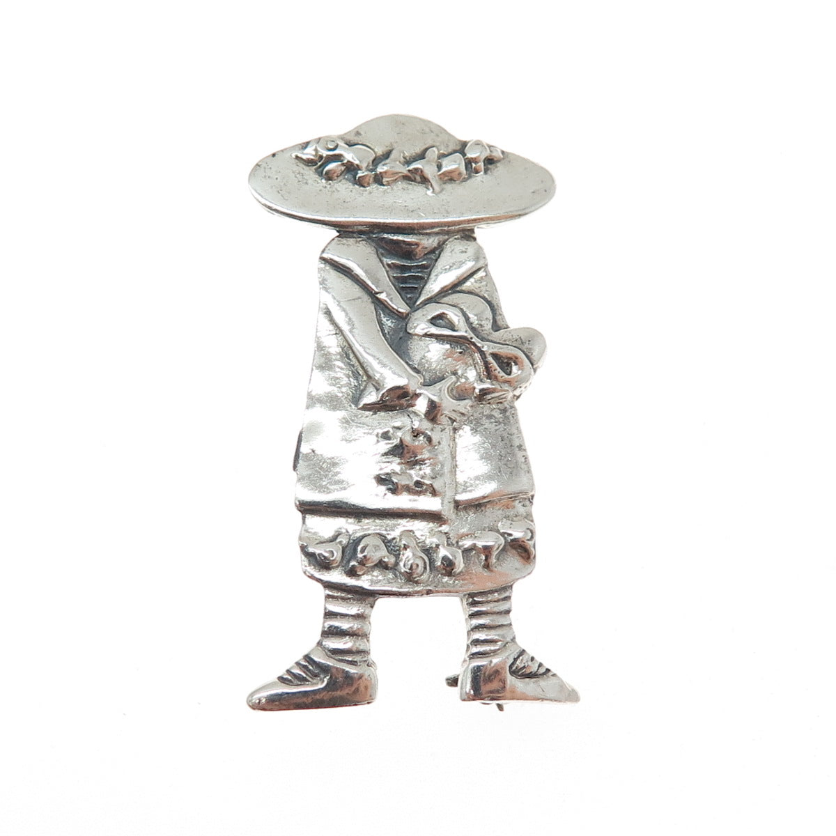 MARY ENGELBREIT 925 Sterling Silver Vintage Lady in Hat Modernist Pin Brooch