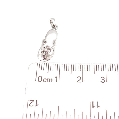 925 Sterling Silver Round-Cut C Z Flip Flop Mini Charm Pendant