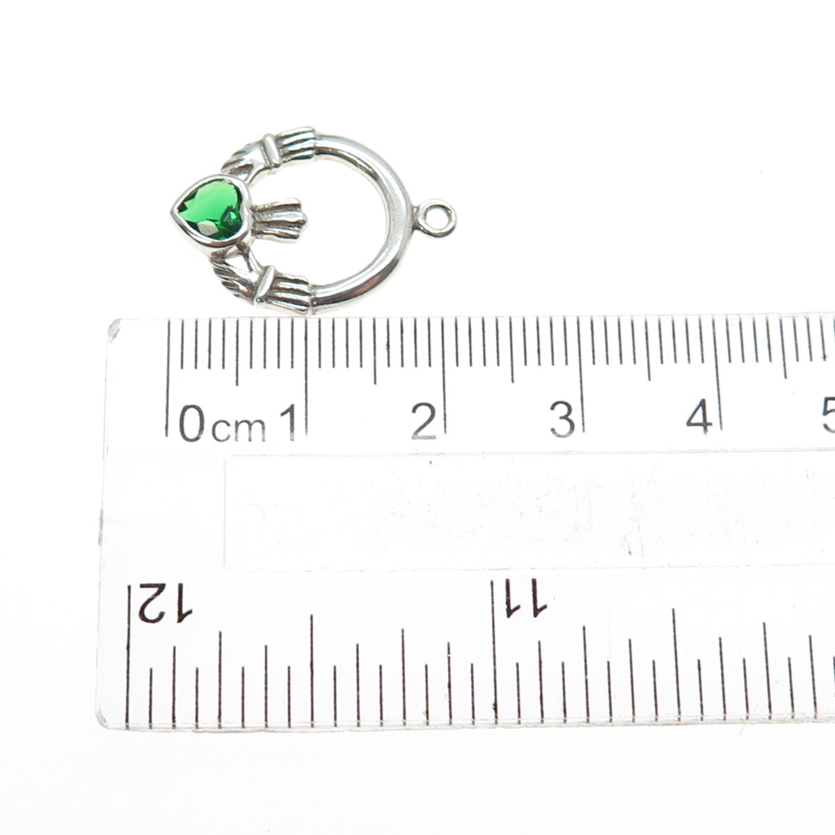 PETER STONE Sterling Vintage Real Chrome Diopside Irish Claddagh Mini Pendant