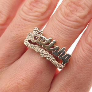 925 Sterling Silver Gold Plated Latisha Name Ring Size 8.5
