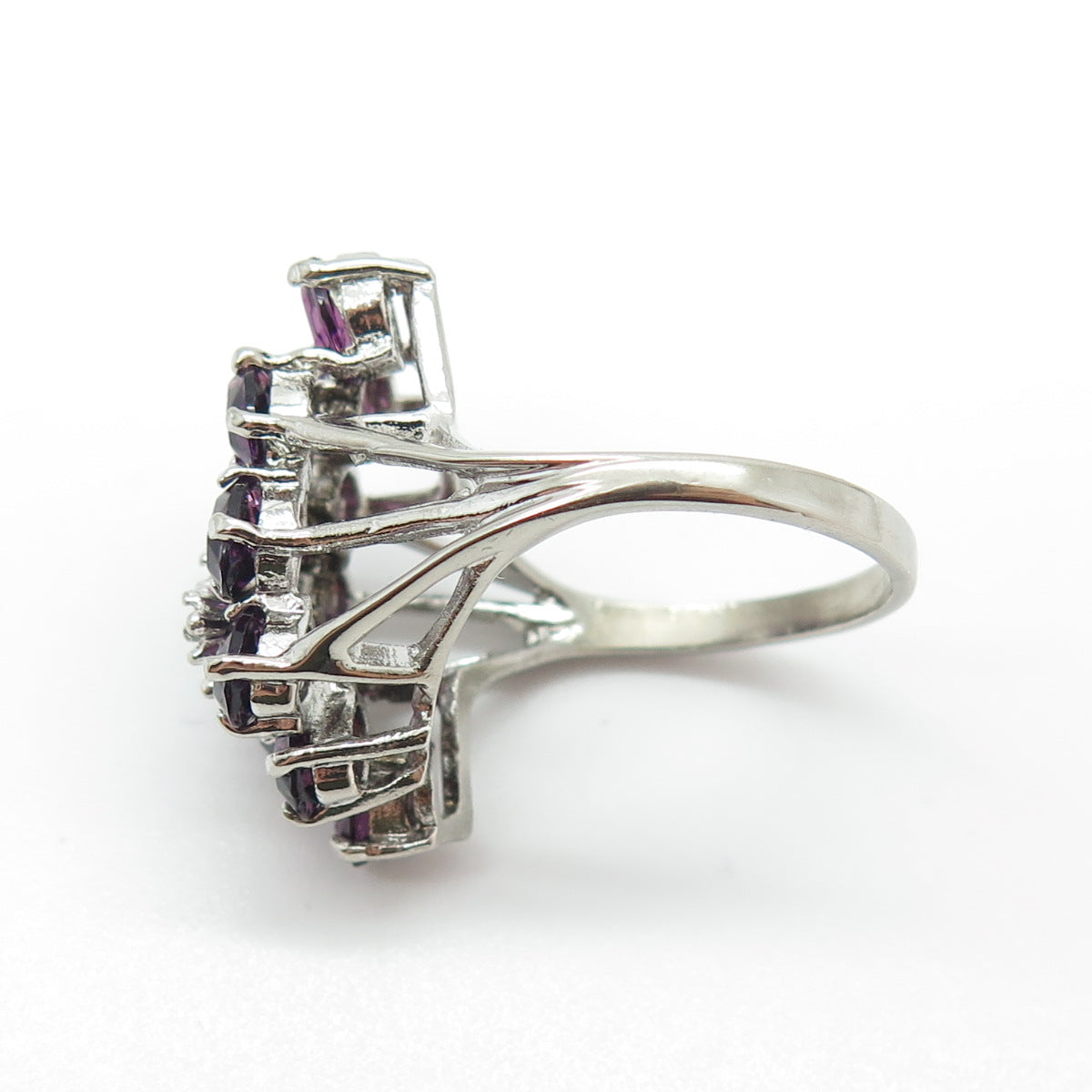 925 Sterling Vintage Amethyst & Rhinestone Ring Size 9.25 (missing 5 stones)