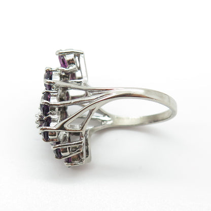 925 Sterling Vintage Amethyst & Rhinestone Ring Size 9.25 (missing 5 stones)