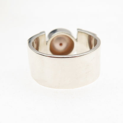 925 Sterling Silver Gold Accent Vintage Real Pearl Modernist Ring Size 8