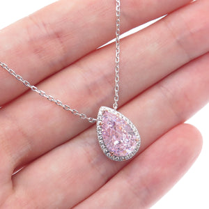 DSMK 925 Sterling Silver White & Pink C Z Teardrop Cable Chain Necklace 16-18"