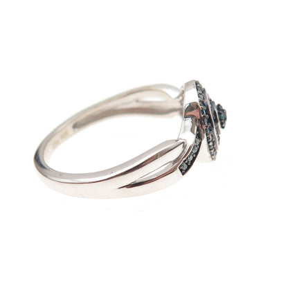 D'Joy 925 Sterling Silver Real Round-Cut Blue Diamond Ring Size 8