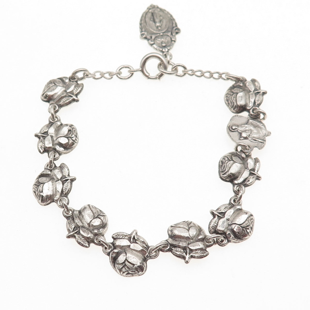 HMH Religious 925 Sterling Silver Antique Art Deco Saint Rosary Bracelet 7.5"