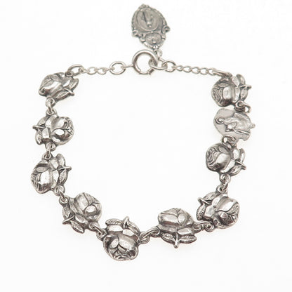 HMH Religious 925 Sterling Silver Antique Art Deco Saint Rosary Bracelet 7.5"
